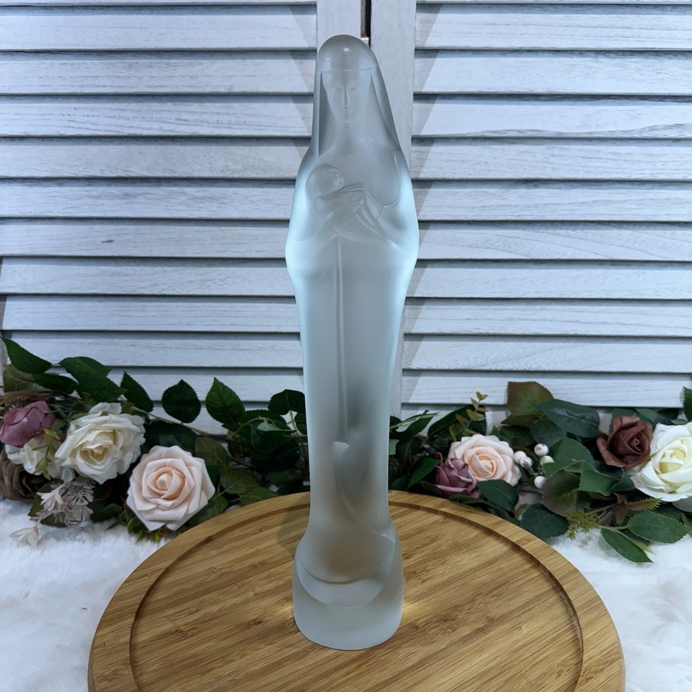 1929 Art Deco Steph Stephanus Uiterwaal Glass Madonna & Child Statue leerdam